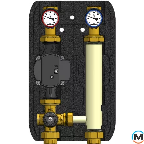 Насосная группа Termojet с термокраном 25-55 С 1" ВР в EPP BLACK теплоизоляции без насоса НГ – 46л, Линия подачи: Слева, фото , изображение 2