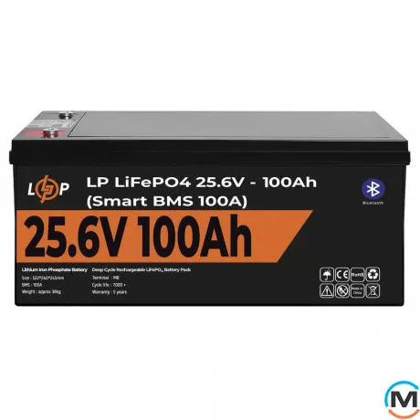 Аккумулятор LogicPower LiFePO4 24V (25,6V) - 100 Ah (2560Wh) (Smart BMS 100А) с BT пластик для ИБП, фото 