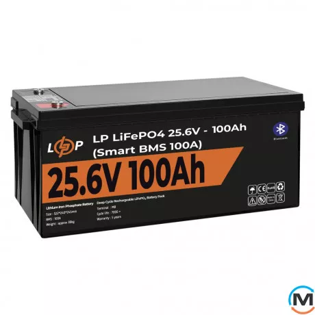 Аккумулятор LogicPower LiFePO4 24V (25,6V) - 100 Ah (2560Wh) (Smart BMS 100А) с BT пластик для ИБП, фото , изображение 2