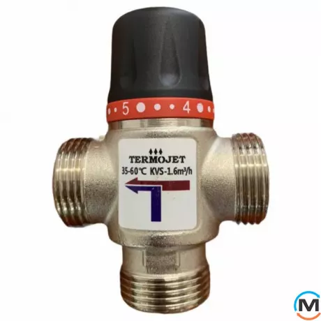 Термостатичний триходовий Termojet 1" Зовнішнє різьблення, kvs-1.6, temp - 35-60°C, Діаметр різьблення: 1", Діапазон регулювання: 35…60, Kvs (куб. м/год): 1.6, фото 