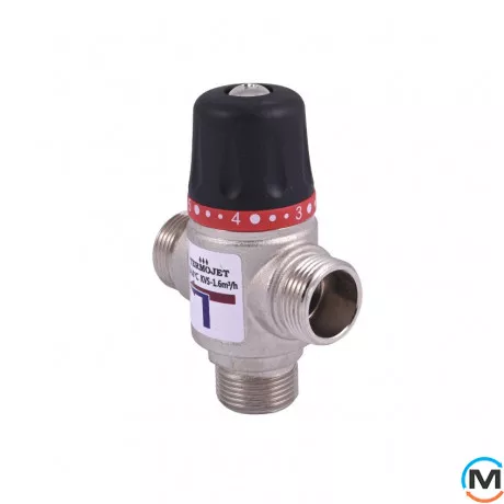 Термостатичний триходовий Termojet 1" Зовнішнє різьблення, kvs-2.5, temp - 35-60°C, Діаметр різьблення: 1", Діапазон регулювання: 35…60, Kvs (куб. м/год): 2.5, фото 