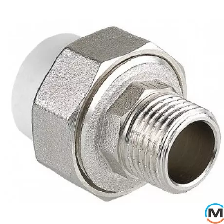 Поліпропіленовий з'єднувач Valtec PPR роз'ємний з переходом на нар. нар. 20х1/2", Тип різьблення: Зовнішня, Діаметр різьблення: 1/2", Діаметр (мм): 20, фото 