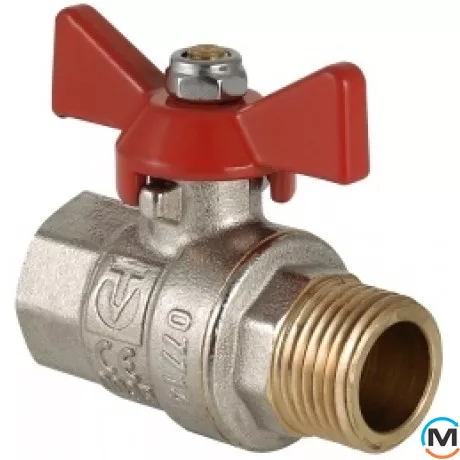 Кран кульовий Valtec метелик вн.-нар. 1/2", Тип різьблення: Внутрішня/Зовнішня, Діаметр різьблення: 1/2", Виконання: Прямий, Тип ручки: Метелик, Робочий тиск (бар): 40, Матеріал: Латунь, фото 