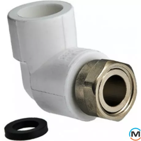 Поліпропіленовий косинець Valtec PPR з накидною гайкою 20х1/2", Тип різьблення: Накидна гайка, Діаметр різьблення: 1/2", Діаметр (мм): 20, фото 