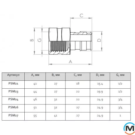 Муфта з накидною гайкою FADO FAST LINE ЛАТУНЬ 25x3/4 В, Тип різьблення: Накидна гайка, Діаметр різьблення: 3/4", Діаметр (мм): 25, фото , зображення 2