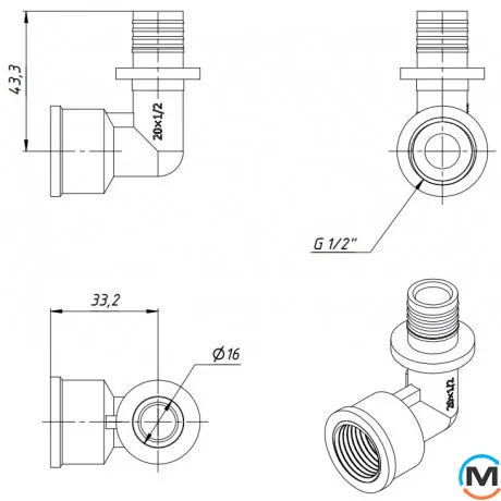 Натяжной уголок с внутренней резьбой FADO SLICE NEW 20*1/2" ВН, Тип резьбы: Внутренняя, Диаметр резьбы: 1/2", Диаметр (мм): 20, Толщина стенки (мм): 2.8, фото , изображение 4