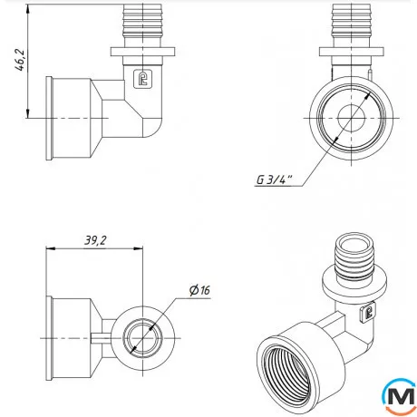Натяжной уголок с внутренней резьбой FADO SLICE NEW 20*3/4" ВН, Тип резьбы: Внутренняя, Диаметр резьбы: 3/4", Диаметр (мм): 20, Толщина стенки (мм): 2.8, фото , изображение 4