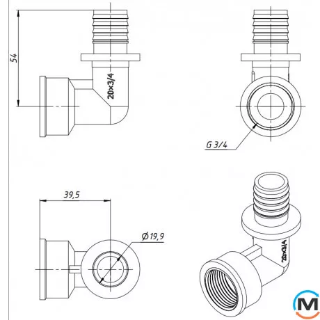 Натяжной уголок с внутренней резьбой FADO SLICE NEW 25*3/4" ВН, Тип резьбы: Внутренняя, Диаметр резьбы: 3/4", Диаметр (мм): 25, Толщина стенки (мм): 3.5, фото , изображение 4