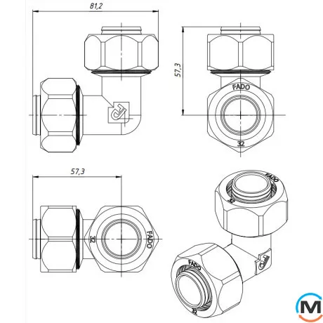 Обжим угольник FADO COMPRESS 32x32, Диаметр (мм): 32, фото , изображение 2