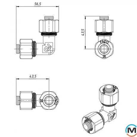 Обтиск куточок FADO COMPRESS 16х16, Діаметр (мм): 16, фото , зображення 2