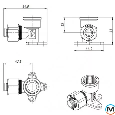 Обжим установочный угольник с переходом на внутреннюю резьбу FADO COMPRESS 16х1/2'', Диаметр (мм): 16, фото , изображение 3