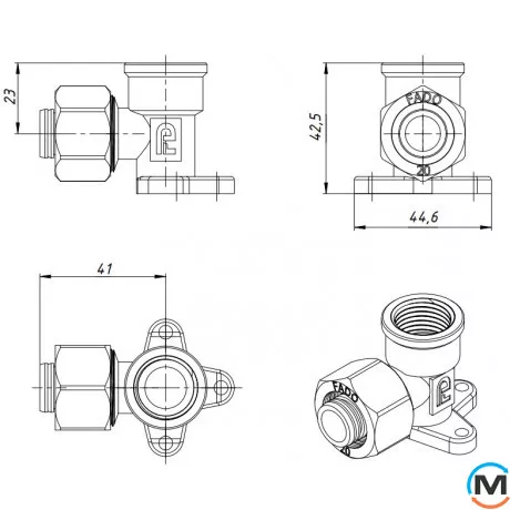 Обжим установочный угольник с переходом на внутреннюю резьбу FADO COMPRESS 20х1/2'', Диаметр (мм): 20, фото , изображение 3