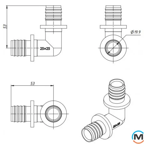 Угольник натяжной 90° FADO SLICE NEW 25 мм, Диаметр (мм): 25, фото , изображение 2