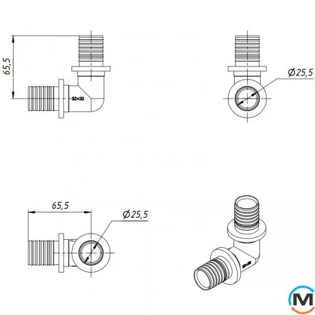 Угольник натяжной 90° FADO SLICE NEW 32 мм, Диаметр (мм): 32, фото , изображение 2