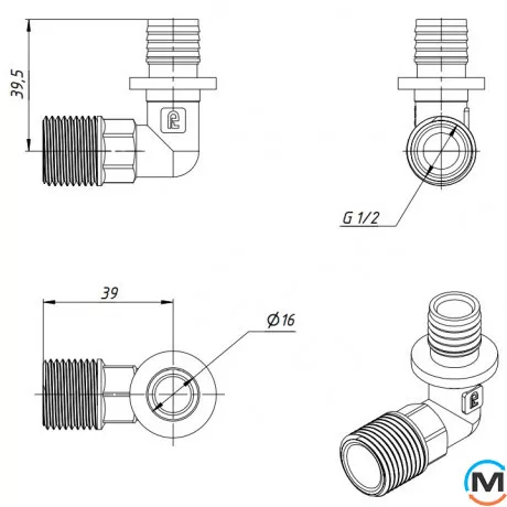 Угольник натяжной с наружной резьбой FADO SLICE NEW 20*1/2" С, Тип резьбы: Наружная, Диаметр резьбы: 1/2", Диаметр (мм): 20, Толщина стенки (мм): 2.8, фото , изображение 4
