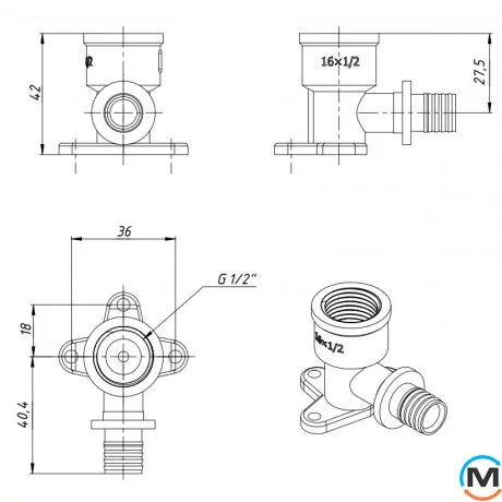 Кутник натяжний установочний з внутрішнім різьбленням FADO SLICE NEW 16*1/2" ВН, Діаметр (мм): 16, фото , зображення 4