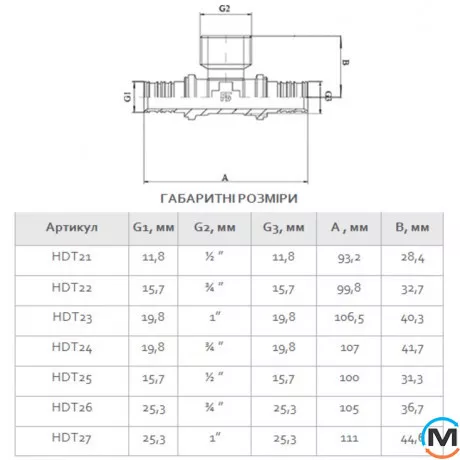 Пресс тройник с переходом на наружную резьбу FADO PRESS 26x3/4"x26, Тип резьбы: Наружная, Диаметр резьбы: 3/4", Диаметр (мм): 26, фото , изображение 3