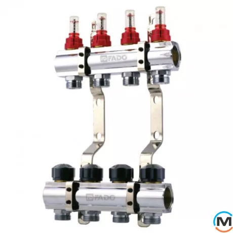 Колектор FADO з витратомірами 1"х3/4" 8 виходів, Кількість виходів: 8, фото 
