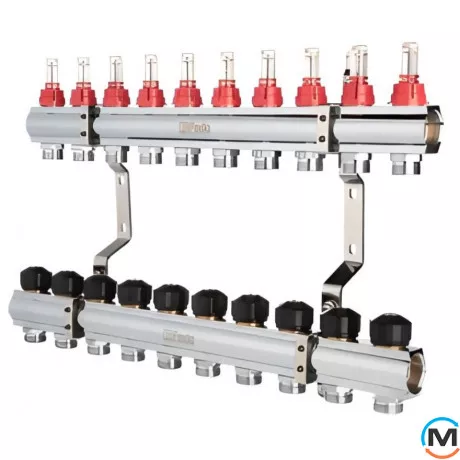 Колектор FADO з витратомірами 1"х3/4" 11 виходів, Кількість виходів: 11, фото , зображення 2
