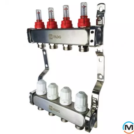 Коллектор из нержавеющей стали FADO с расходомерами 1"x3/4" 10 выходов, Количество выходов: 10, фото 
