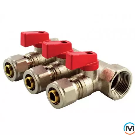 Колектор із кульовими кранами FADO 3/4" x 16x3, Кількість виходів: 3, Діаметр вхід/вихід: 3/4", фото 