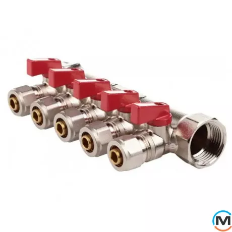 Колектор із кульовими кранами FADO 1" x 16x5, Кількість виходів: 5, Діаметр вхід/вихід: 1", фото 