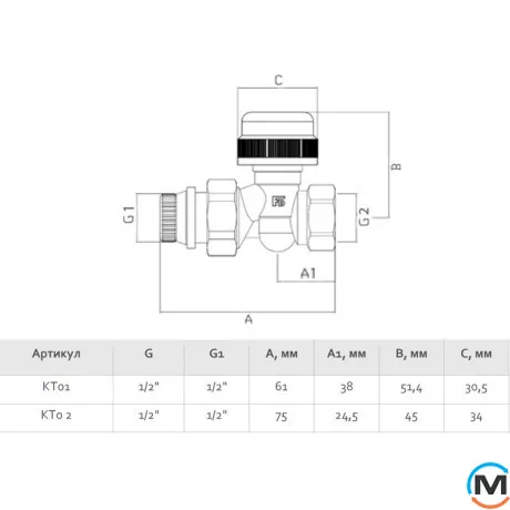 Кран радиаторный Fado термостатический 1/2" прямой, Диаметр резьбы: 1/2", Исполнение: Прямой, Диаметр (мм): 15, фото , изображение 2