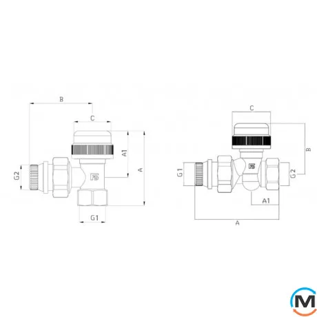 Кран радиаторный FADO термостатический 1" угловой, Диаметр резьбы: 1", Исполнение: Угловой, Диаметр (мм): 25, фото , изображение 4