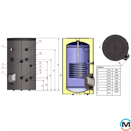 Водонагреватель Eldom Green Line 1000 3.04 m² FV10010FS 12kw, Объем (л): 1000, Количество змеевиков: 1, Вариант: С тэном, фото , изображение 3
