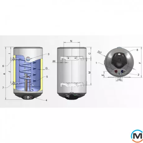 Комбинированный водонагреватель Eldom Thermo 80 WV08046 TRG, Подводка труб отопления: справа, фото , изображение 8