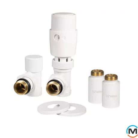 Дизайн крани радіаторні Ideale з термоголовкою 1/2” x 1/2” ВЗ білі кутові, Колір: Білий, фото , зображення 3