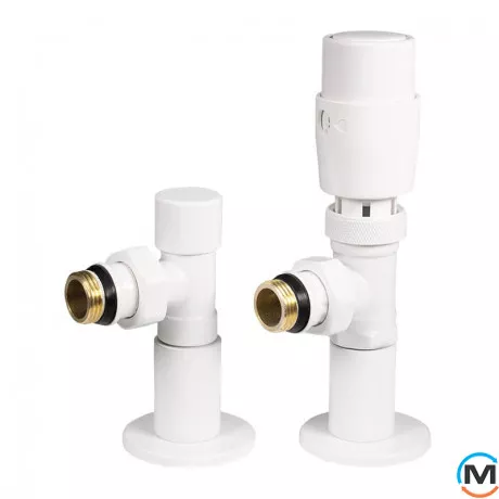 Дизайн крани радіаторні Ideale з термоголовкою 1/2” x 1/2” ВЗ білі кутові, Колір: Білий, фото 