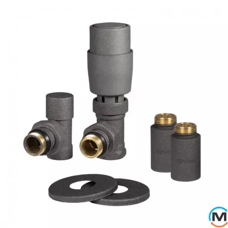 Дизайн крани радіаторні Ideale з термоголовкою 1/2” x 1/2” ВЗ графіт кутові, Колір: Графіт, фото , зображення 3