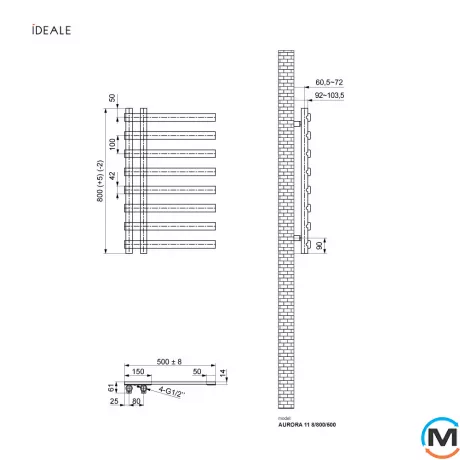 Полотенцесушитель дизайнерский Ideale Aurora 11 8/800/500 черный никель, фото , изображение 2