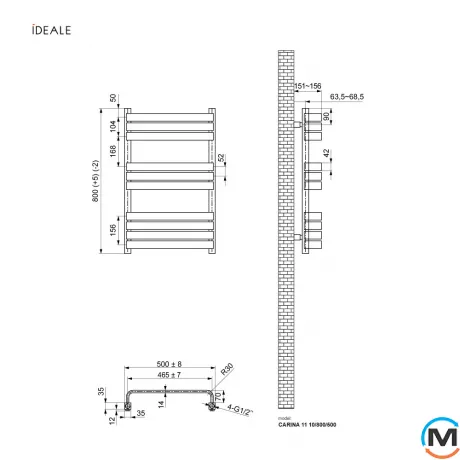 Полотенцесушитель дизайнерский Ideale Carina 11 10/800/500 антрацит, Цвет: Антрацит, фото , изображение 3