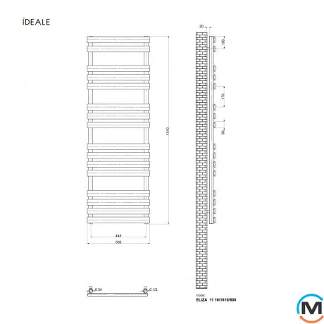 Сушка для рушників дизайнерська Ideale Eliza 11 16/1510/500 антрацит, Колір: Антрацит, Висота (мм): 1510, фото , зображення 3