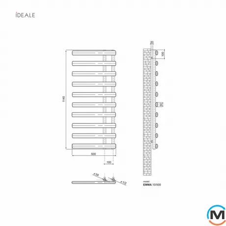 Сушка для рушників дизайнерська Ideale Emma 11 10/1140/500 білий, Колір: Білий, Висота (мм): 1140, фото , зображення 3