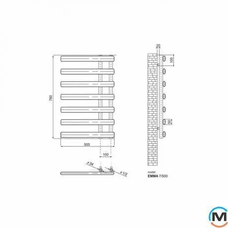 Сушка для рушників дизайнерська Ideale Emma 11 7/780/500 білий, Колір: Білий, Висота (мм): 780, фото , зображення 3