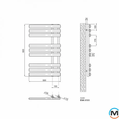 Сушка для рушників дизайнерська Ideale Eva 11 9/820/500 антрацит, Колір: Антрацит, Висота (мм): 820, фото , зображення 3