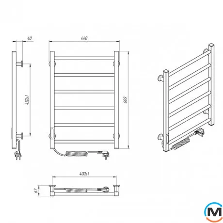 Полотенцесушитель электрический Laris Альфа ЧФ(Ч) 6 400 х 600 левое подключение R3, Исполнение: Левый, Высота (мм): 600, Ширина (мм): 425, фото , изображение 6