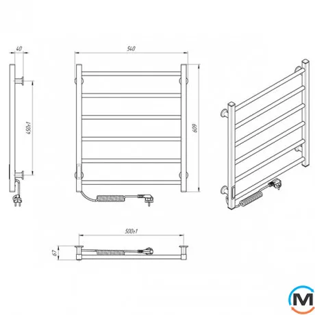 Полотенцесушитель электрический Laris Альфа ЧФ(Ч) 6 500 х 600 левое подключение R3, Исполнение: Левый, Высота (мм): 600, Ширина (мм): 525, фото , изображение 6