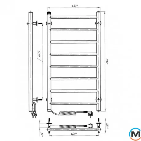 Сушки для рушників електричний Laris Альфа П8 400 х 800 ліве підключення S3, Виконання: Лівий, Висота (мм): 800, фото , зображення 6