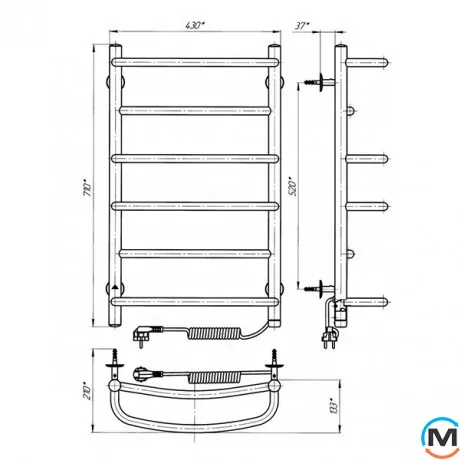 Сушки для рушників електричний Laris Єврофлеш П6 400 х 700 праве підключення S3, Виконання: Правий, Висота (мм): 700, фото , зображення 6