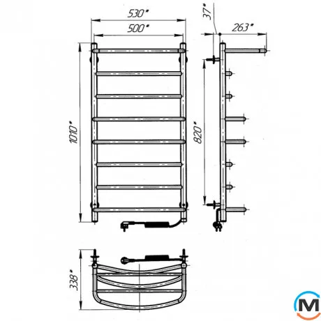 Сушки для рушників електричний Laris Єврофлеш П8 500 х 1000 з полицею праве підключення S3, Виконання: Правий, Висота (мм): 1000, фото , зображення 7