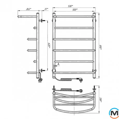 Сушки для рушників електричний Laris Єврофлеш П6 500 х 800 з полицею ліве підключення S3, Виконання: Лівий, Висота (мм): 800, фото , зображення 6