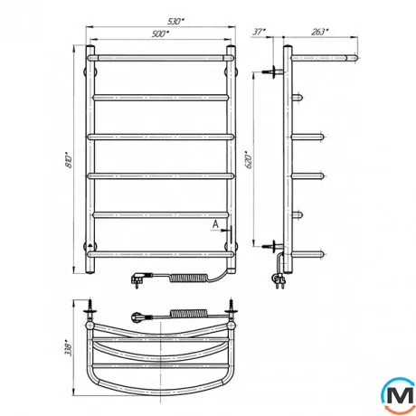 Полотенцесушитель электрический Laris Еврофлеш П6 500 х 800 с полкой правое подключение S3, Исполнение: Правый, Высота (мм): 800, фото , изображение 6