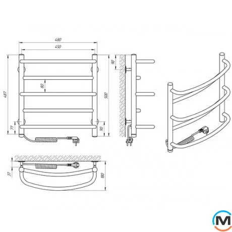 Сушки для рушників електричний Laris Євромікс П5 450 х 500 ліве підключення S3, Виконання: Лівий, Висота (мм): 500, Ширина (мм): 480, фото , зображення 5