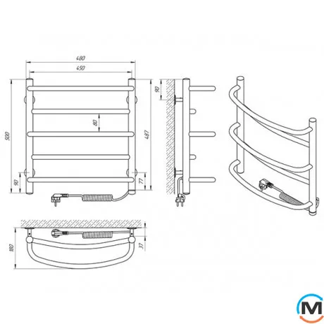 Сушка для рушників електричний Laris Євромікс П5 450 х 500 праве підключення S3, Виконання: Правий, Висота (мм): 500, Ширина (мм): 480, фото , зображення 5