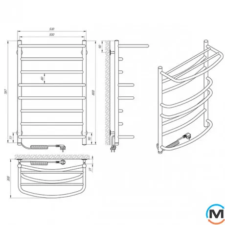 Сушки для рушників електричний Laris Євромікс П8 500 х 800 з полицею ліве підключення S3, Виконання: Лівий, фото , зображення 5