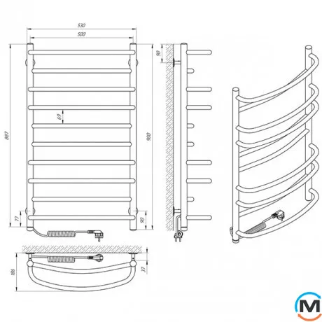 Сушки для рушників електричний Laris Євромікс П10 500 х 900 ліве підключення S3, Виконання: Лівий, Висота (мм): 900, Ширина (мм): 530, фото , зображення 5